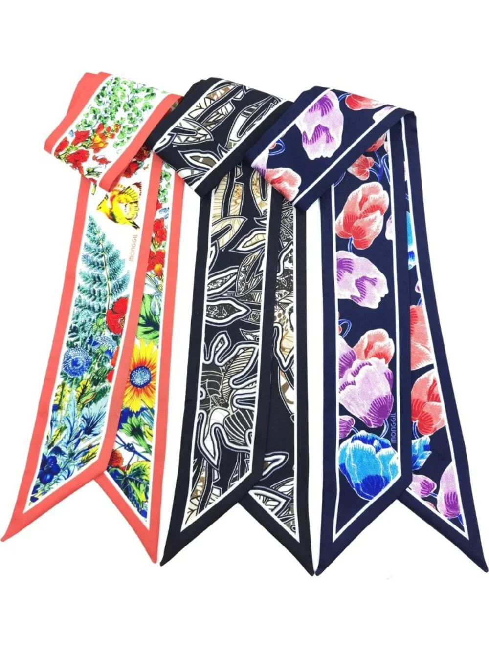 Versatile 3-Pack Skinny Scarves for Women - Silk-Like Hair & Neck Accessories